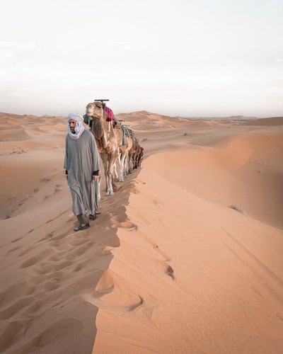 两个人白天在沙漠上行走
